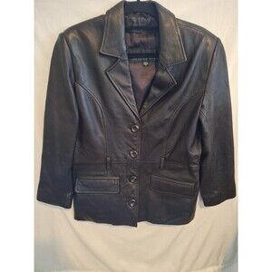 WILSONS Women's Leather Brown Jacket Button Front Size M